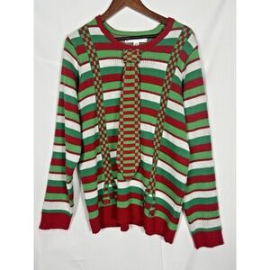 Jolly Mens Dorky Suspenders & Tie Ugly‎ Christmas Sweater Size L Elbow Patches